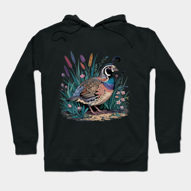 Vibrant Quail in Wild Meadow for Nature Lovers Hoodie by BirdsnStuff