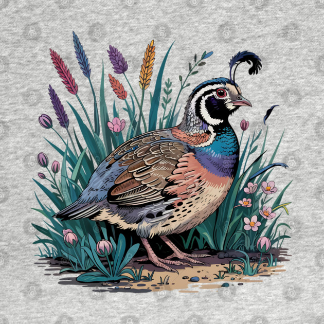 Vibrant Quail in Wild Meadow for Nature Lovers by BirdsnStuff