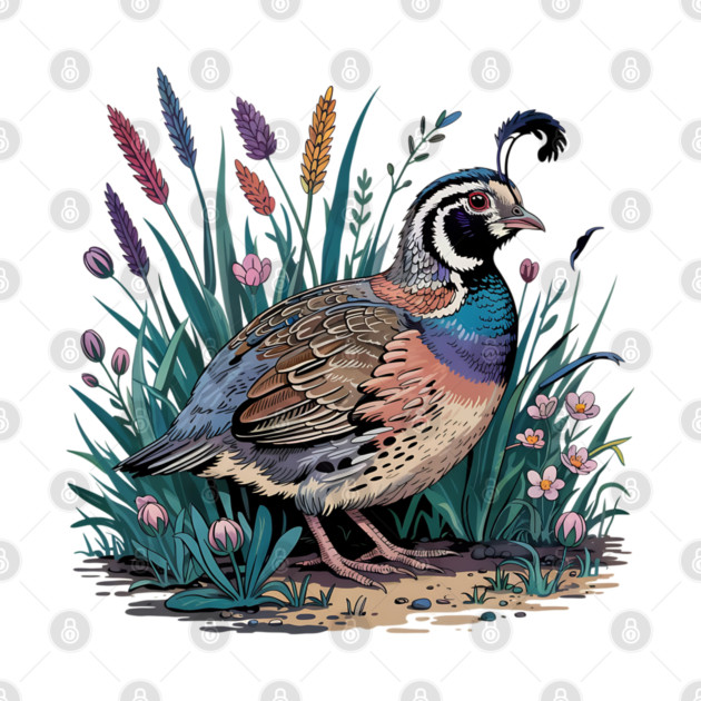 Vibrant Quail in Wild Meadow for Nature Lovers by BirdsnStuff