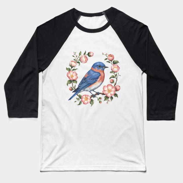 Eastern Bluebird in Blossoms for Nature Lovers Baseball T-Shirt by BirdsnStuff