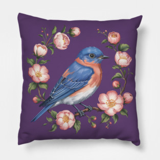 Eastern Bluebird in Blossoms for Nature Lovers Pillow