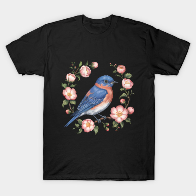Eastern Bluebird in Blossoms for Nature Lovers T-Shirt by BirdsnStuff