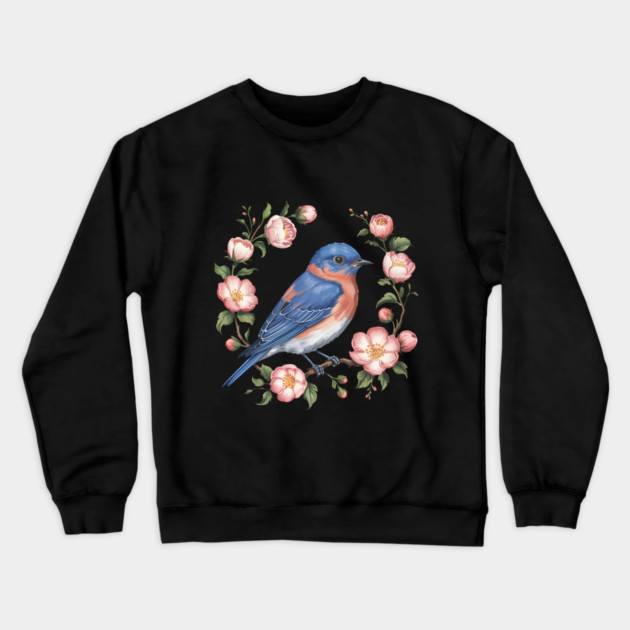Eastern Bluebird in Blossoms for Nature Lovers Crewneck Sweatshirt by BirdsnStuff