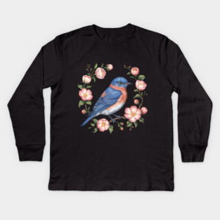 Eastern Bluebird in Blossoms for Nature Lovers Kids Long Sleeve T-Shirt