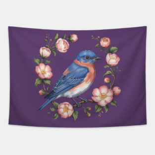 Eastern Bluebird in Blossoms for Nature Lovers Tapestry