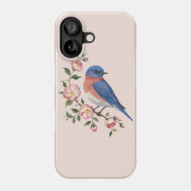 Eastern Bluebird Perched with Blossoms Phone Case by BirdsnStuff