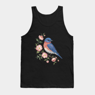 Eastern Bluebird Perched with Blossoms Tank Top