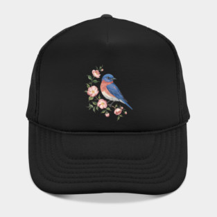 Eastern Bluebird Perched with Blossoms Hat