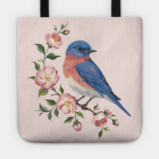 Eastern Bluebird Perched with Blossoms Tote