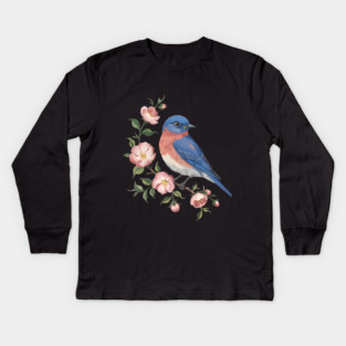Eastern Bluebird Perched with Blossoms Kids Long Sleeve T-Shirt