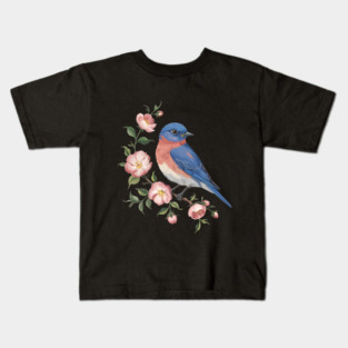 Eastern Bluebird Perched with Blossoms Kids T-Shirt