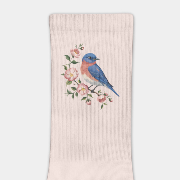 Eastern Bluebird Perched with Blossoms by BirdsnStuff