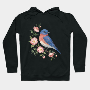 Eastern Bluebird Perched with Blossoms Hoodie