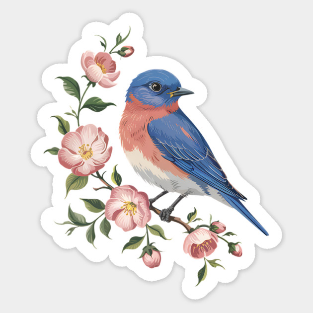 Eastern Bluebird Perched with Blossoms Magnet by BirdsnStuff