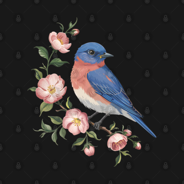 Eastern Bluebird Perched with Blossoms by BirdsnStuff