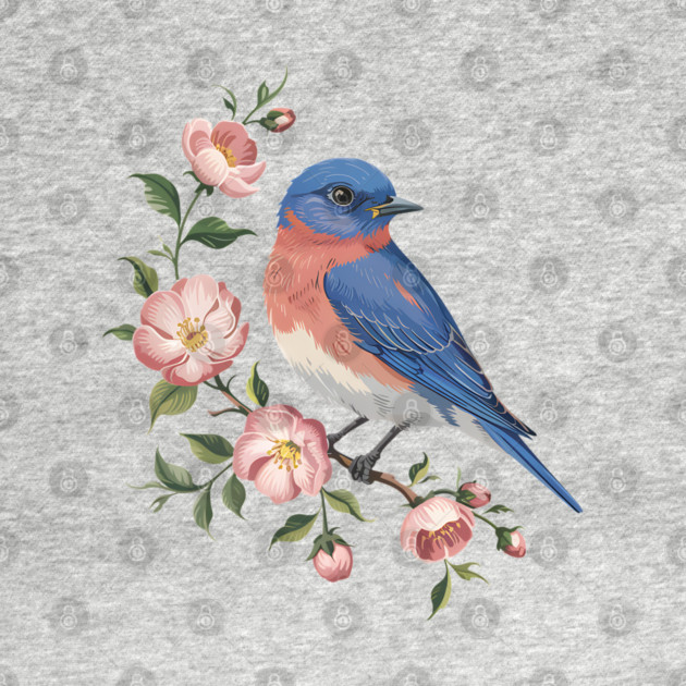 Eastern Bluebird Perched with Blossoms by BirdsnStuff
