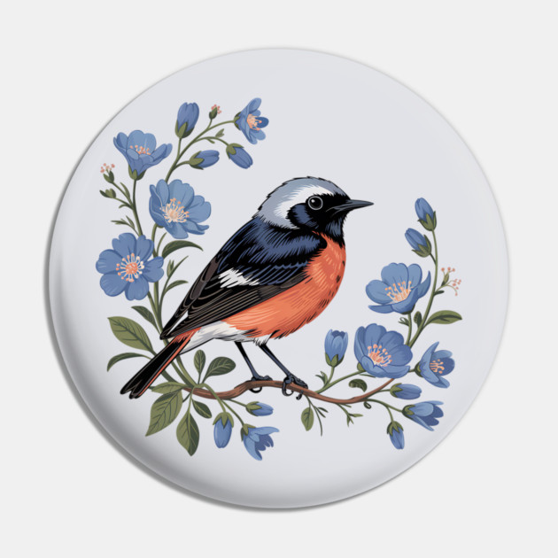Common Redstart Bird with Wild Blue Flowers Pin by BirdsnStuff