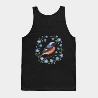 Redstart Bird in Floral Wreath of Blue Flowers Tank Top