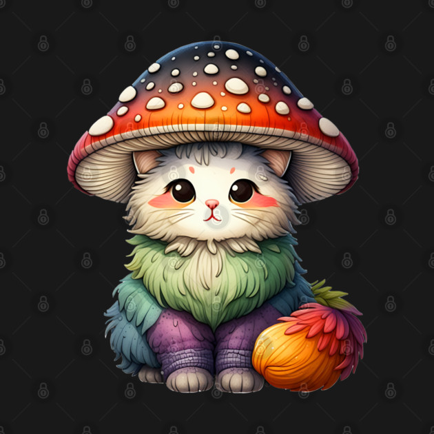 Cute rainbow kitten wearing toadstool mushroom cap by Luxinda