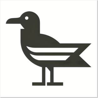 Minimalist Charcoal Gray Seagull Logo Posters and Art