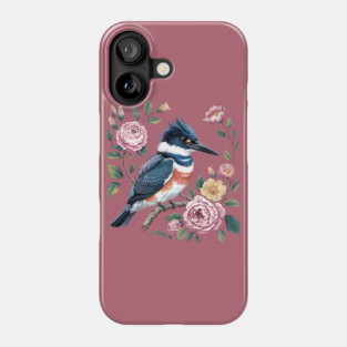 Belted Kingfisher with Vintage Garden Roses Phone Case