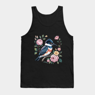Belted Kingfisher with Vintage Garden Roses Tank Top