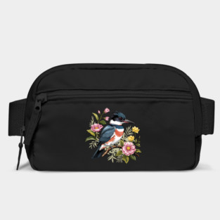 Vintage Belted Kingfisher Perched Among Botanical Blossoms Bag