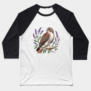Vintage Red-Tailed Hawk Among Lavender and Wild Blooms Baseball T-Shirt