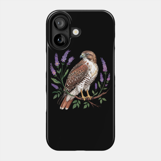 Vintage Red-Tailed Hawk Among Lavender and Wild Blooms Phone Case by BirdsnStuff