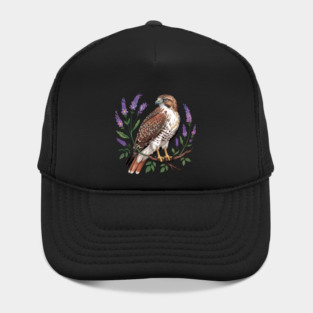 Vintage Red-Tailed Hawk Among Lavender and Wild Blooms Hat
