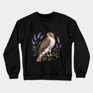 Vintage Red-Tailed Hawk Among Lavender and Wild Blooms Crewneck Sweatshirt