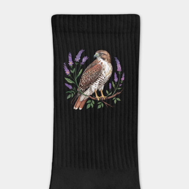 Vintage Red-Tailed Hawk Among Lavender and Wild Blooms by BirdsnStuff