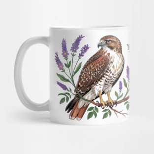 Vintage Red-Tailed Hawk Among Lavender and Wild Blooms Mug