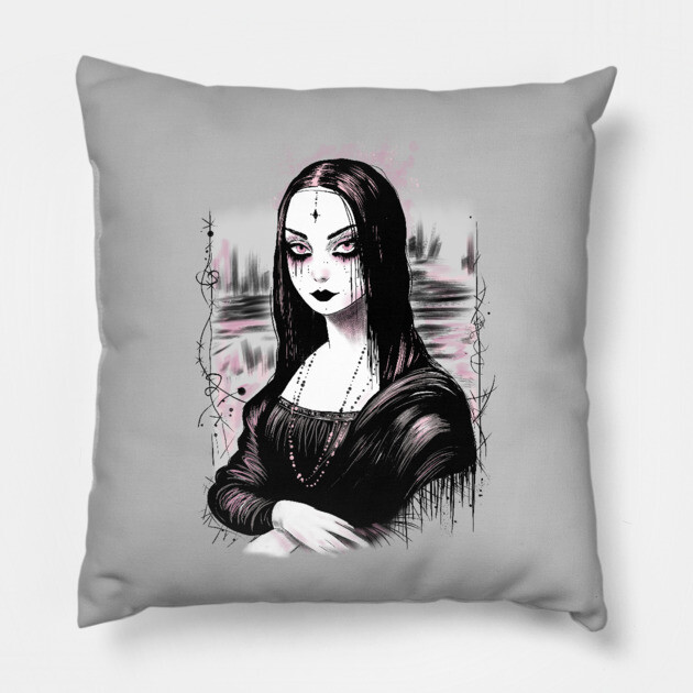 Goth Mona Lisa Pillow by H. R. Sinclair