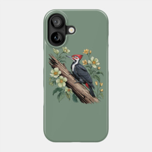 Vintage Pileated Woodpecker with Garden Floral Touch Phone Case