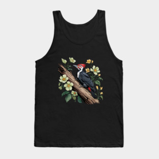 Vintage Pileated Woodpecker with Garden Floral Touch Tank Top