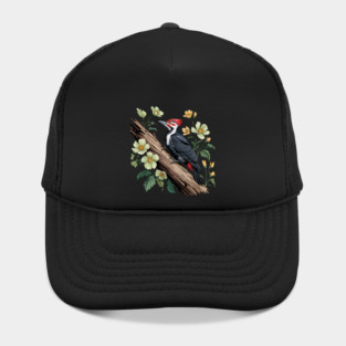 Vintage Pileated Woodpecker with Garden Floral Touch Hat