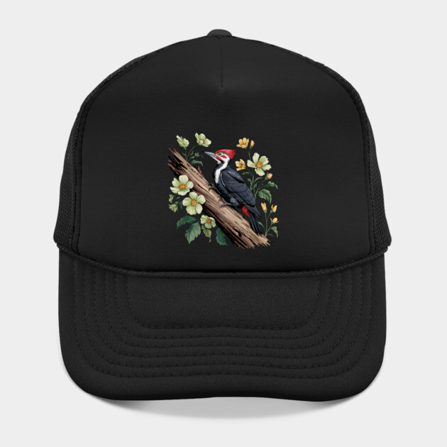 Vintage Pileated Woodpecker with Garden Floral Touch by BirdsnStuff