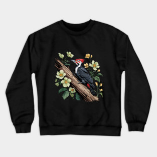 Vintage Pileated Woodpecker with Garden Floral Touch Crewneck Sweatshirt