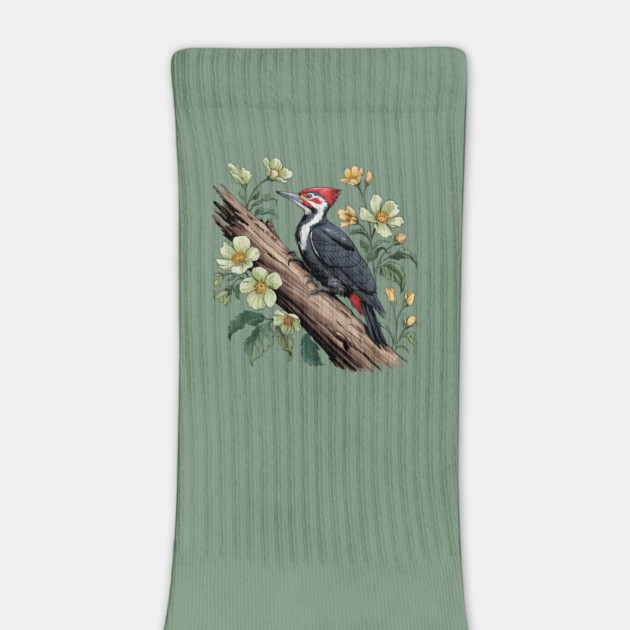 Vintage Pileated Woodpecker with Garden Floral Touch by BirdsnStuff