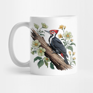 Vintage Pileated Woodpecker with Garden Floral Touch Mug