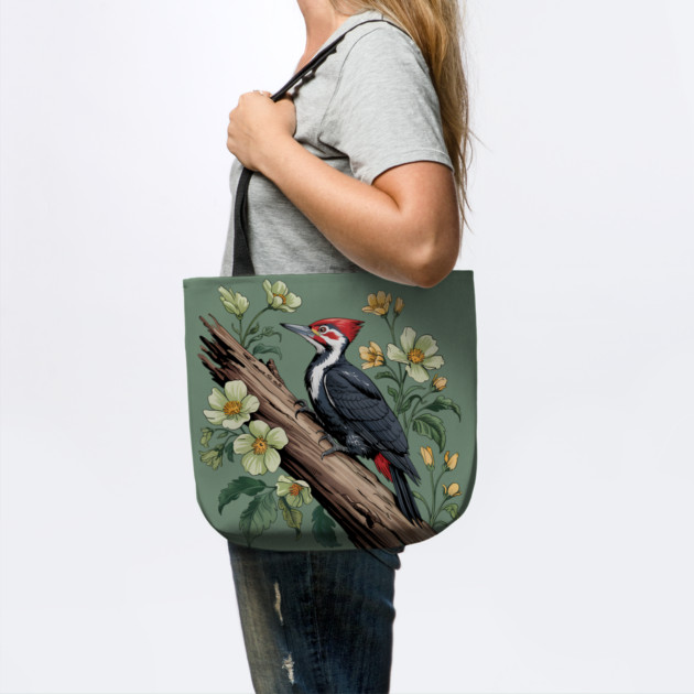 Vintage Pileated Woodpecker with Garden Floral Touch by BirdsnStuff