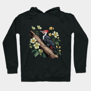 Vintage Pileated Woodpecker with Garden Floral Touch Hoodie