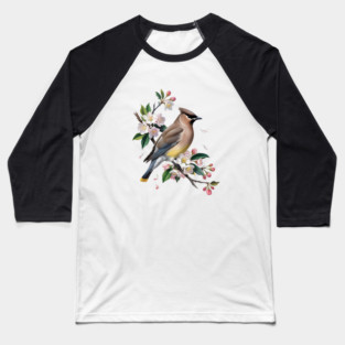 Vintage Cedar Waxwing with Spring Blossoms Baseball T-Shirt