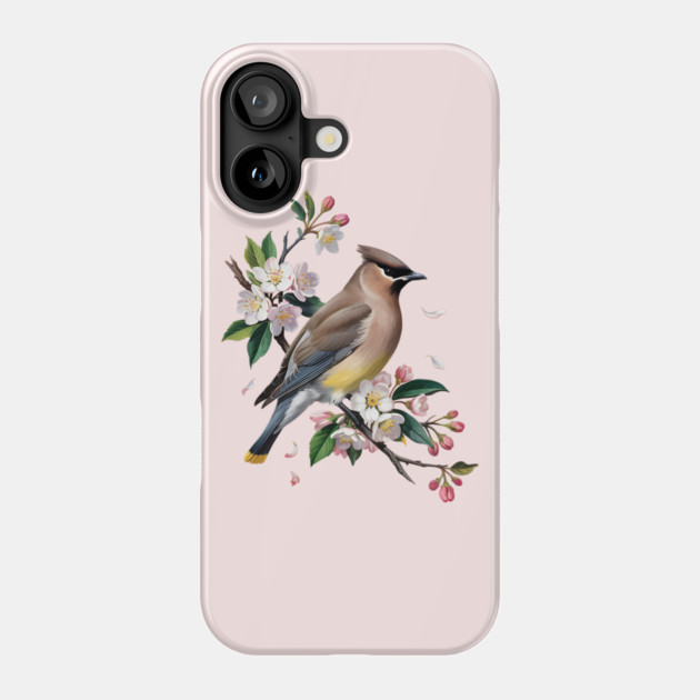Vintage Cedar Waxwing with Spring Blossoms Phone Case by BirdsnStuff