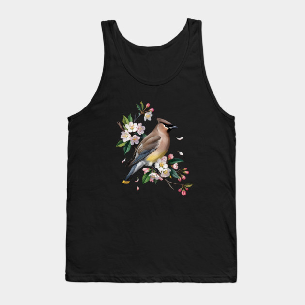 Vintage Cedar Waxwing with Spring Blossoms Tank Top by BirdsnStuff