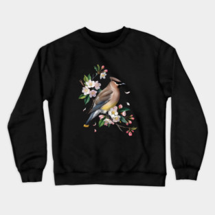 Vintage Cedar Waxwing with Spring Blossoms Crewneck Sweatshirt