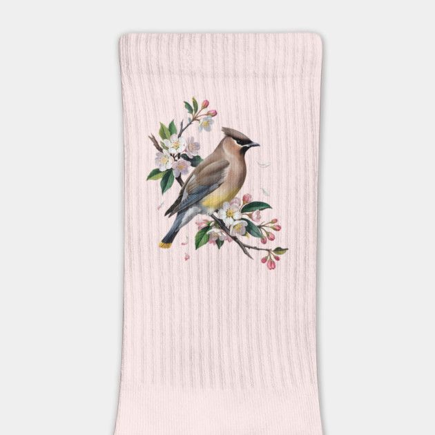 Vintage Cedar Waxwing with Spring Blossoms by BirdsnStuff