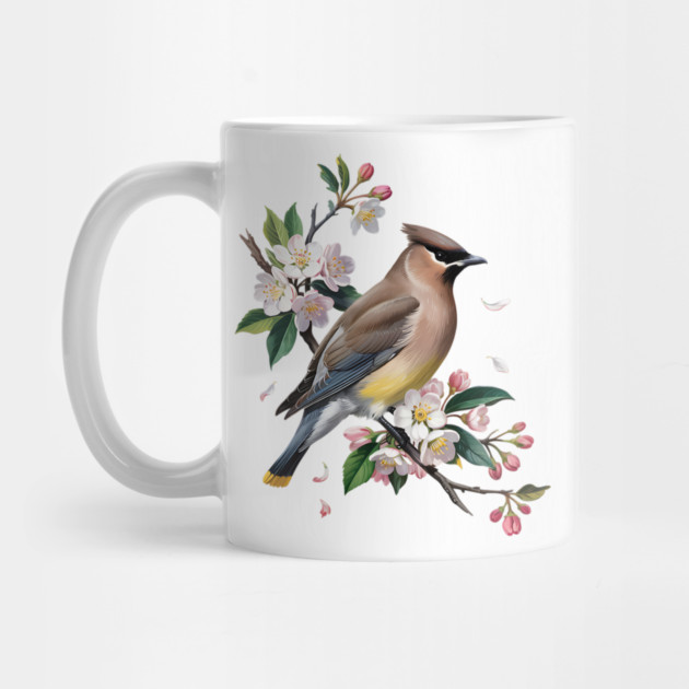 Vintage Cedar Waxwing with Spring Blossoms by BirdsnStuff