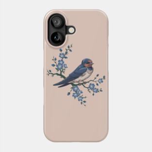 Vintage Barn Swallow with Blue Botanical Blossoms Phone Case